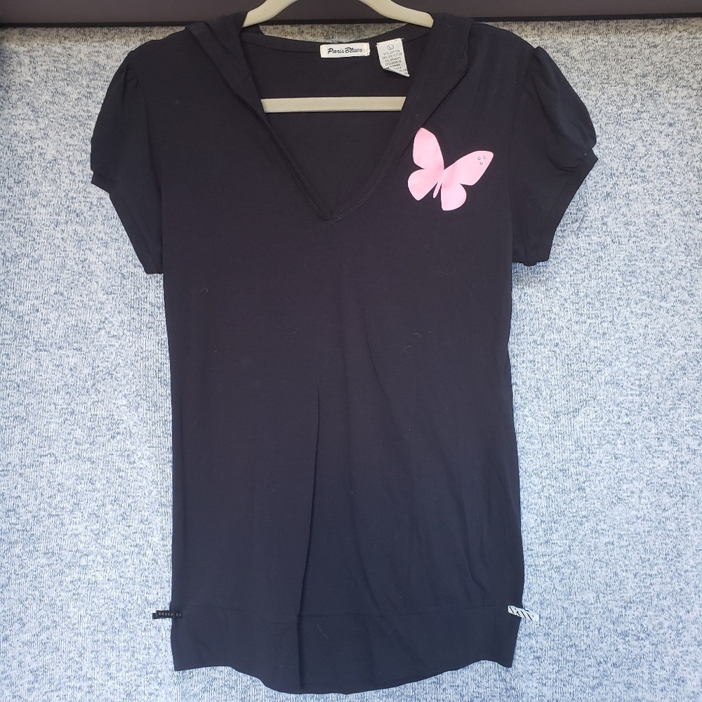 Butterfly Hooded Short Sleeve Tee Shirt Large